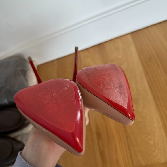 Christian Louboutin Pigalle Pumps Patent Leather Stiletto Heels Sz 38 in Nude - Picture 13 of 15